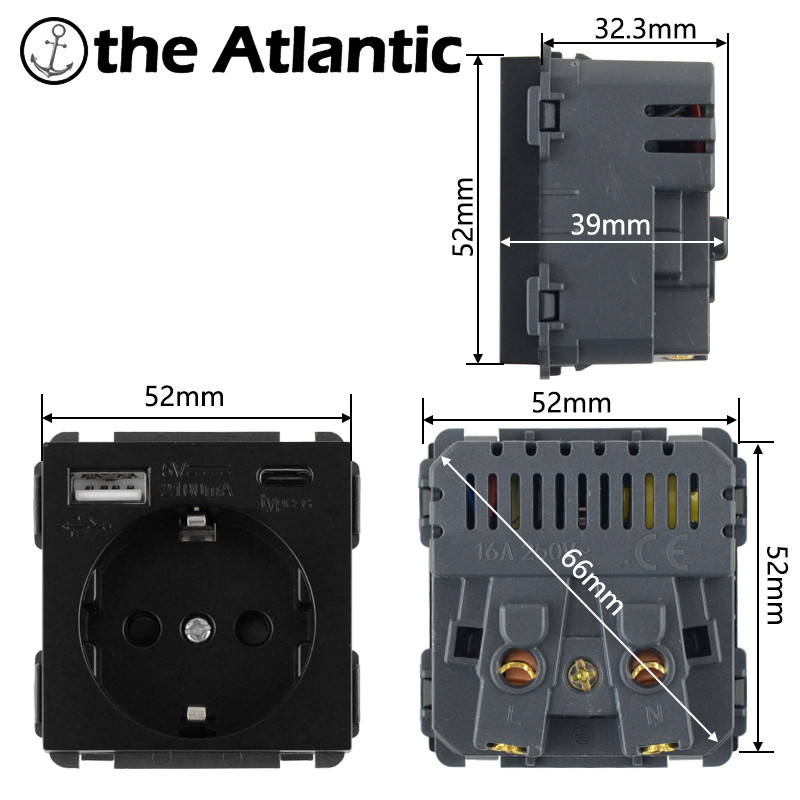 Séria S – modul napájacej zásuvky DE EU s USB typu C Funkčný modul USB C Kombinovaná zásuvka DIY zadarmo Čierna Biela Zlatá Sivá