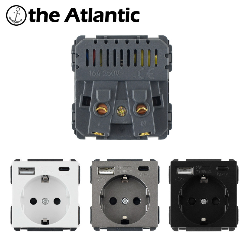 Séria S – modul napájacej zásuvky DE EU s USB typu C Funkčný modul USB C Kombinovaná zásuvka DIY zadarmo Čierna Biela Zlatá Sivá