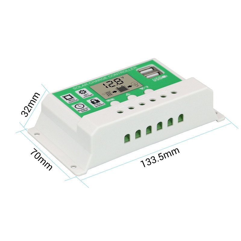 Saules ielu apgaismojuma kontrolieris Dubultā USB izeja 12V/24V RBL-30A-Li saules enerģijas kontrolieris