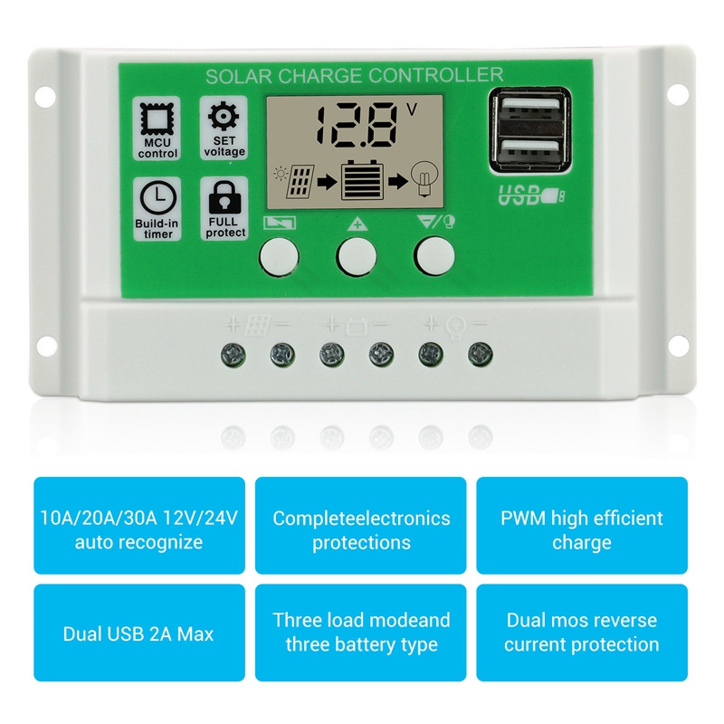 Solar Street Light Controller Διπλή έξοδος USB 12V/24V RBL-30A-Li Solar Controller