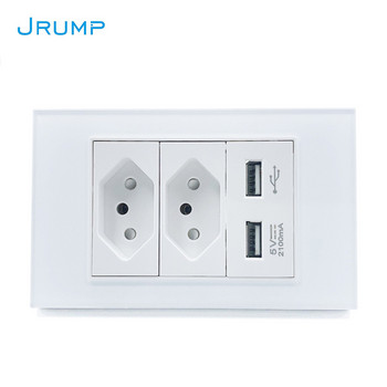 JRUMP Бразилия Стандартен стенен контакт Захранване Двоен контакт Двоен USB порт за зареждане Луксозен панел от закалено стъкло