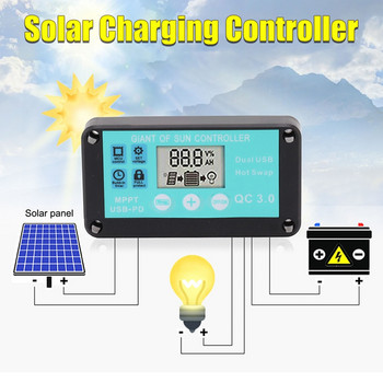 MPPT Контролер за слънчево зареждане Многократна защита Слънчев слънчев контролер QC3.0 с LCD екран