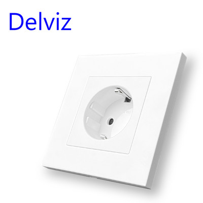Delviz 16A sienas strāvas kontaktligzda, balts Augstas izturības datora panelis, maiņstrāva 110 V-250 V, mājsaimniecības iegultā ES standarta elektrības kontaktligzda