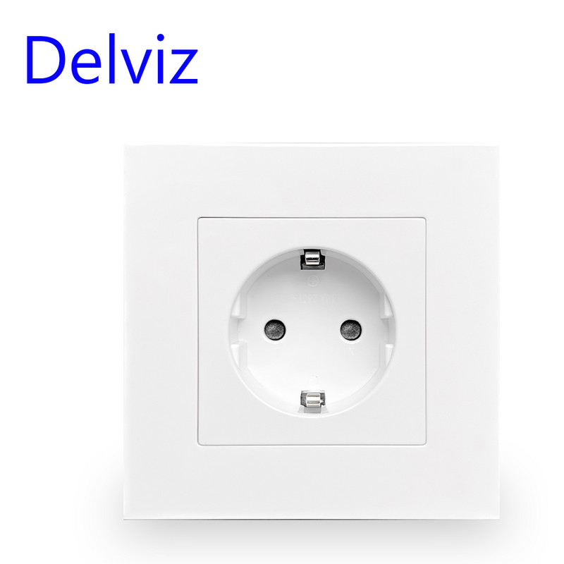 Delviz 16A nástenná zásuvka, biely vysokopevnostný PC panel, AC 110V-250V, vstavaná domáca štandardná elektrická zásuvka EÚ