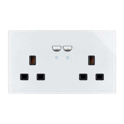 13A UK dugaszolóaljzat USB töltővel fali aljzat dupla kimeneti kapcsoló fehér üveg Szingapúr Írország Málta aljzat