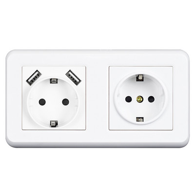 USB sienas kontaktligzda Elektrība 1/2 virzienu kontaktdakšas strāvas kontaktligzda 16 A, iebūvēta EU Square Schuko viedtālruņa planšetdatoram MP3 biroja virtuvei