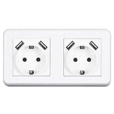 USB sienas kontaktligzda Elektrība 1/2 virzienu kontaktdakšas strāvas kontaktligzda 16 A, iebūvēta EU Square Schuko viedtālruņa planšetdatoram MP3 biroja virtuvei