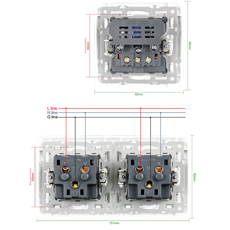 USB sienas kontaktligzda Elektrība 1/2 virzienu kontaktdakšas strāvas kontaktligzda 16 A, iebūvēta EU Square Schuko viedtālruņa planšetdatoram MP3 biroja virtuvei