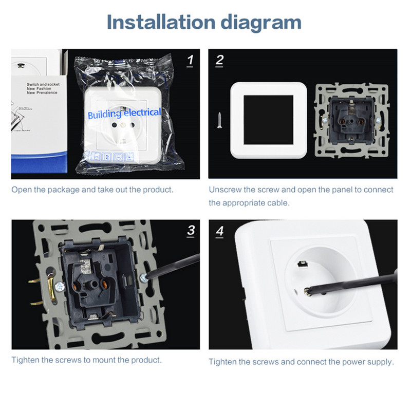 USB sienas kontaktligzda Elektrība 1/2 virzienu kontaktdakšas strāvas kontaktligzda 16 A, iebūvēta EU Square Schuko viedtālruņa planšetdatoram MP3 biroja virtuvei