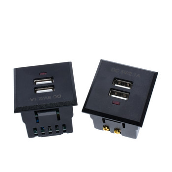 Черен 5V 2.1A Двоен USB захранващ контакт тип карта Вграден USB настолен контакт Модул за захранващ контакт за зареждане с постоянен ток