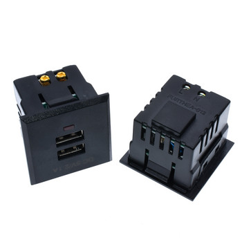 Черен 5V 2.1A Двоен USB захранващ контакт тип карта Вграден USB настолен контакт Модул за захранващ контакт за зареждане с постоянен ток