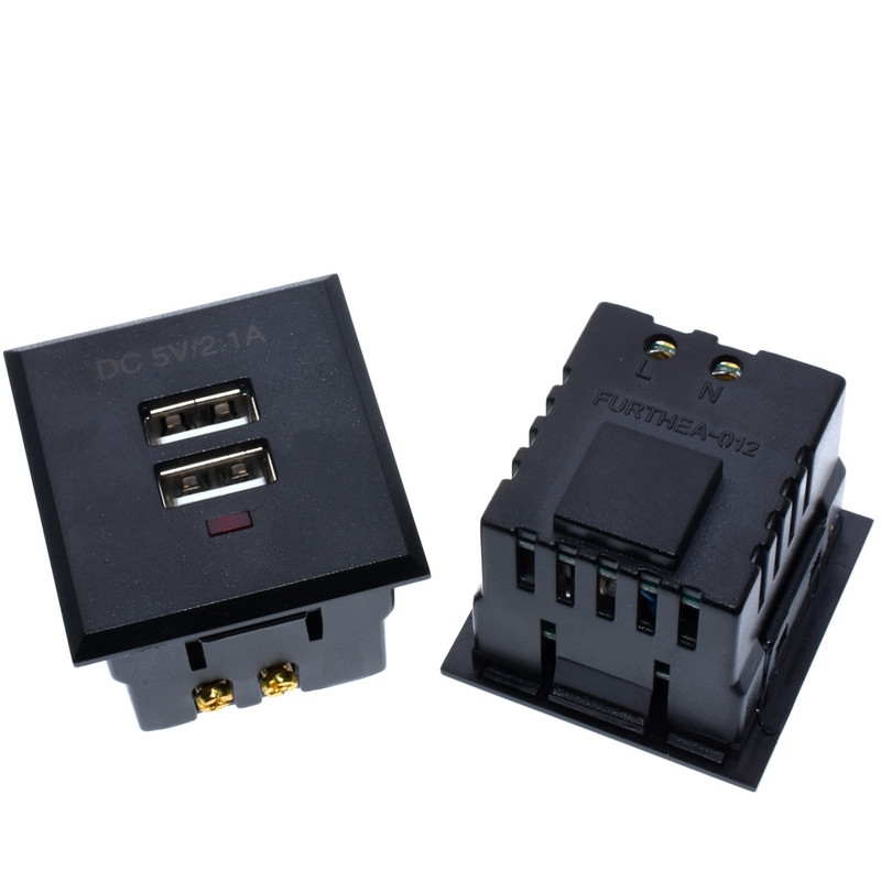 Melns 5V 2.1A kartes tipa dubultā USB barošanas ligzda, iegulta USB galddatora ligzda Līdzstrāvas uzlādes barošanas ligzdas modulis