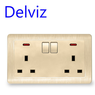 Britský štandardný dvojzásuvkový panel do kuchyne, dekorácia obývačky, praktická obdĺžniková zlatá nástenná zásuvka 110-250v13A 146 typ zásuvky