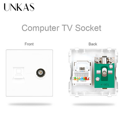 UNKAS B8 barkácsmodulok, amelyek illeszkednek a TV-porthoz RJ45 internetes számítógép-csatlakozó fali aljzathoz, ingyenes kombinált aljzat