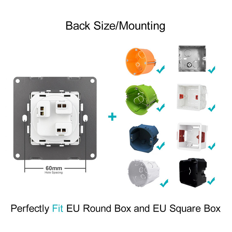 SRAN 16A Israeli pistikupesa, valge/must/hall PC leegiaeglustaja paneel, AC 100 ~ 250 V seinakontaktid
