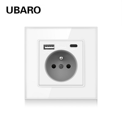 UBARO Fr Standard 86 C TYPE C fali aljzat Luxus üvegpanel francia dugós tápfeszültség elektromos aljzat 5V 2100mA AC100-240V 16A díj