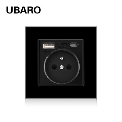 UBARO Fr Standard 86 C TYPE C fali aljzat Luxus üvegpanel francia dugós tápfeszültség elektromos aljzat 5V 2100mA AC100-240V 16A díj