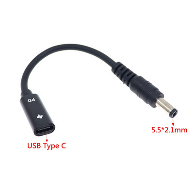 USB 3.1 tipo C PD maitinimo adapterio keitiklis DC kištuko jungties kabelio laidas 5,5x2,5 mm kištukas, skirtas Asus Toshiba nešiojamojo kompiuterio adapteriui