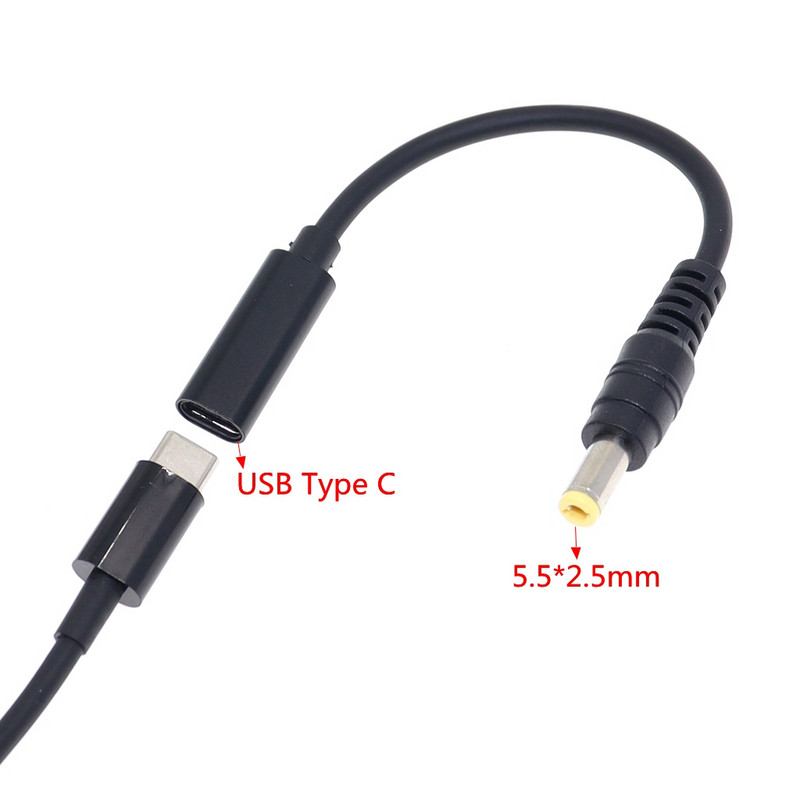 USB 3.1 tipo C PD maitinimo adapterio keitiklis DC kištuko jungties kabelio laidas 5,5x2,5 mm kištukas, skirtas Asus Toshiba nešiojamojo kompiuterio adapteriui