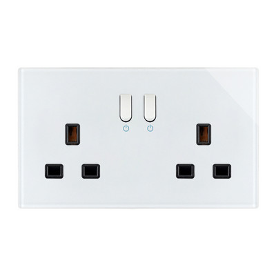 Zásuvka UK 13A s USB nabíjačkou, dvojitá zásuvka, biely sklenený klavírny kľúč, zásuvka do Singapuru, Írska, Malty