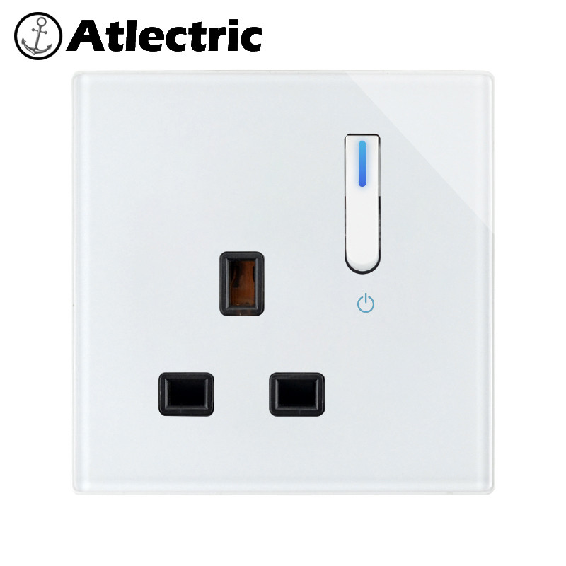 Zásuvka UK 13A s USB nabíjačkou, dvojitá zásuvka, biely sklenený klavírny kľúč, zásuvka do Singapuru, Írska, Malty