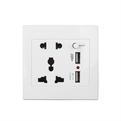 USB napájacia zásuvka s dvojitým USB portom a zástrčkou EÚ pre domácu nabíjačku do steny