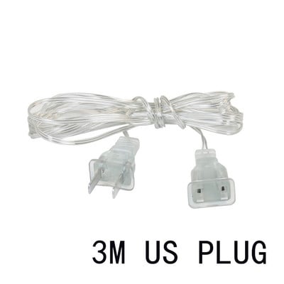 3M/5M kabeļa spraudnis Caurspīdīgs LED gaismas virknes pagarinātājs Standarta strāvas pagarinātājs mājas svētku stīgu gaismas Ziemassvētku ASV