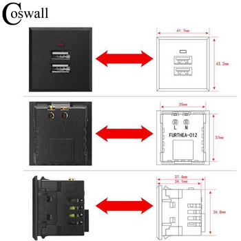 COSWALL Quality Snap-in Embedded USB & Type C / Dual USB Charging Module for Table Socket 2.1A Maximum With LED Indicator