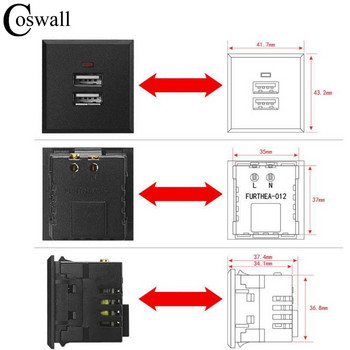 COSWALL Quality Snap-in Embedded USB & Type C / Dual USB Charging Outlet Module For Table Socket 2.1A Максимум с LED индикатор