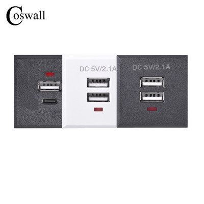 COSWALL kvalitný vstavaný USB a Type-C / duálny USB nabíjací modul pre stolovú zásuvku 2,1 A maximum s LED indikátorom