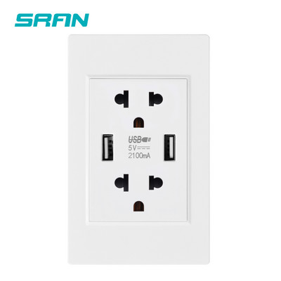 SRAN US standarta universālā barošanas ligzda, dubultā USB sienas kontaktligzda 5V2.1A izeja uzlādei, mājas liesmas slāpētājs PC panelis 118*76mm