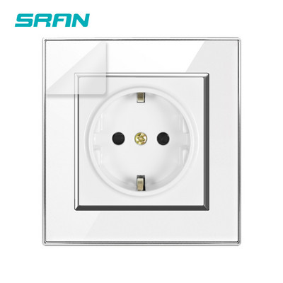 SRAN EU pistikupesa, 16A 250V valge/must akrüülpaneel 86mm*86mm hõbetatud servadega seinakontakt