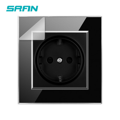 SRAN EU pistikupesa, 16A 250V valge/must akrüülpaneel 86mm*86mm hõbetatud servadega seinakontakt