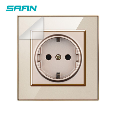 SRAN EU pistikupesa, 16A 250V valge/must akrüülpaneel 86mm*86mm hõbetatud servadega seinakontakt