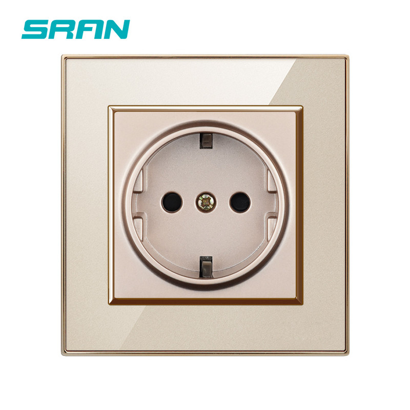 SRAN EU pistikupesa, 16A 250V valge/must akrüülpaneel 86mm*86mm hõbetatud servadega seinakontakt