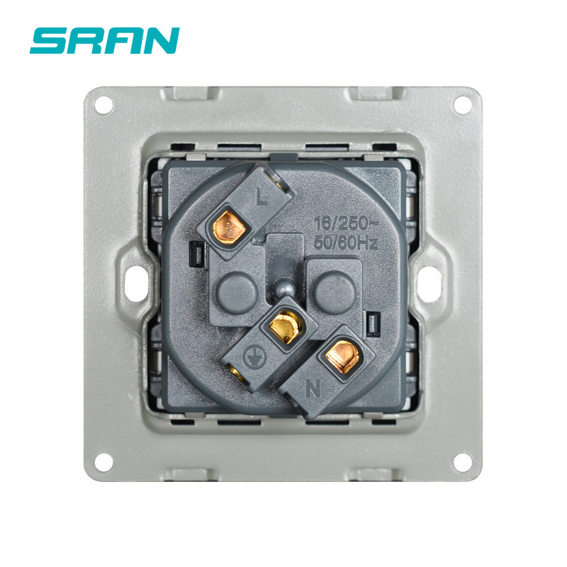 SRAN EU pistikupesa, 16A 250V valge/must akrüülpaneel 86mm*86mm hõbetatud servadega seinakontakt