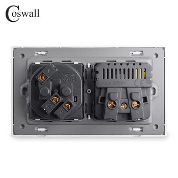 COSWALL Френски полски стандартен стенен захранващ контакт Заземен USB тип A & Type-C порт за зареждане Матово сив сив PC панел E20 Series