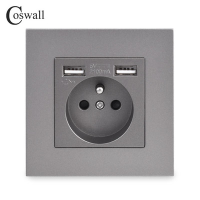COSWALL francia lengyel szabványos fali tápcsatlakozó, földelt USB A és C típusú töltőport matt szürke szürke PC panel E20 sorozat