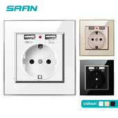 SRAN EU zásuvka, zásuvka s USB nabíjacím portom 2.1A 16A akrylový panel Rusko Španielsko nástenné elektrické zásuvky