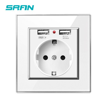 SRAN EU Power Socket, Socket With Usb Charging Port 2.1A 16A Акрилен панел Русия Испания Стенни електрически контакти Outlet