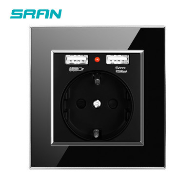 SRAN EU zásuvka, zásuvka s USB nabíjacím portom 2.1A 16A akrylový panel Rusko Španielsko nástenné elektrické zásuvky