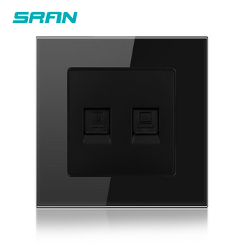SRAN 2gang компютърен стенен контакт rj45 CAT5 тип кристален панел от закалено стъкло 86*86 мм двоен изход за интернет интерфейс