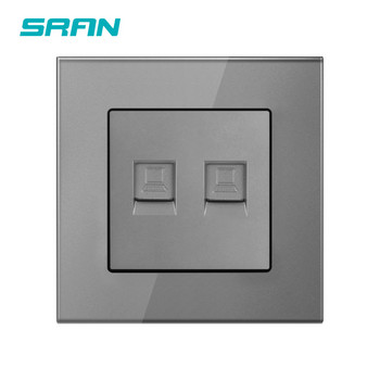 SRAN 2gang компютърен стенен контакт rj45 CAT5 тип кристален панел от закалено стъкло 86*86 мм двоен изход за интернет интерфейс