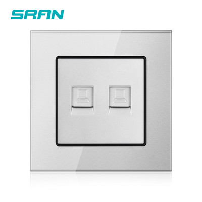 SRAN 2gang datora sienas kontaktligzda rj45 CAT5 tipa kristāla rūdīta stikla panelis 86*86mm dubultā interneta interfeisa kontaktligzda