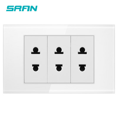 SRAN 16A universaalne pistikupesa kristallist karastatud klaaspaneel 118*72mm 2/3gang seinakontakt kodumasinale 110v-250v