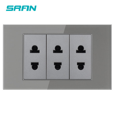 SRAN 16A universaalne pistikupesa kristallist karastatud klaaspaneel 118*72mm 2/3gang seinakontakt kodumasinale 110v-250v