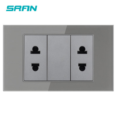 SRAN 16A universaalne pistikupesa kristallist karastatud klaaspaneel 118*72mm 2/3gang seinakontakt kodumasinale 110v-250v