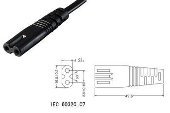1PCS IEC 320 2-pin C7 Female To C8 Male Figure 8 Καλώδιο επέκτασης προσαρμογέα ρεύματος