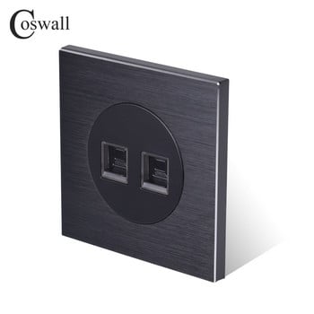 Coswall Алуминиев панел CAT5E Dual RJ45 Internet Jack Outlet Wall Data Компютърна розетка Knight Black