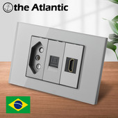Priză Brazilia 20A cu antenă TV SAT RJ45 HDMI Priză de alimentare tip 118 Priză gri din sticlă securizată Priză priză Brazilia Transport gratuit